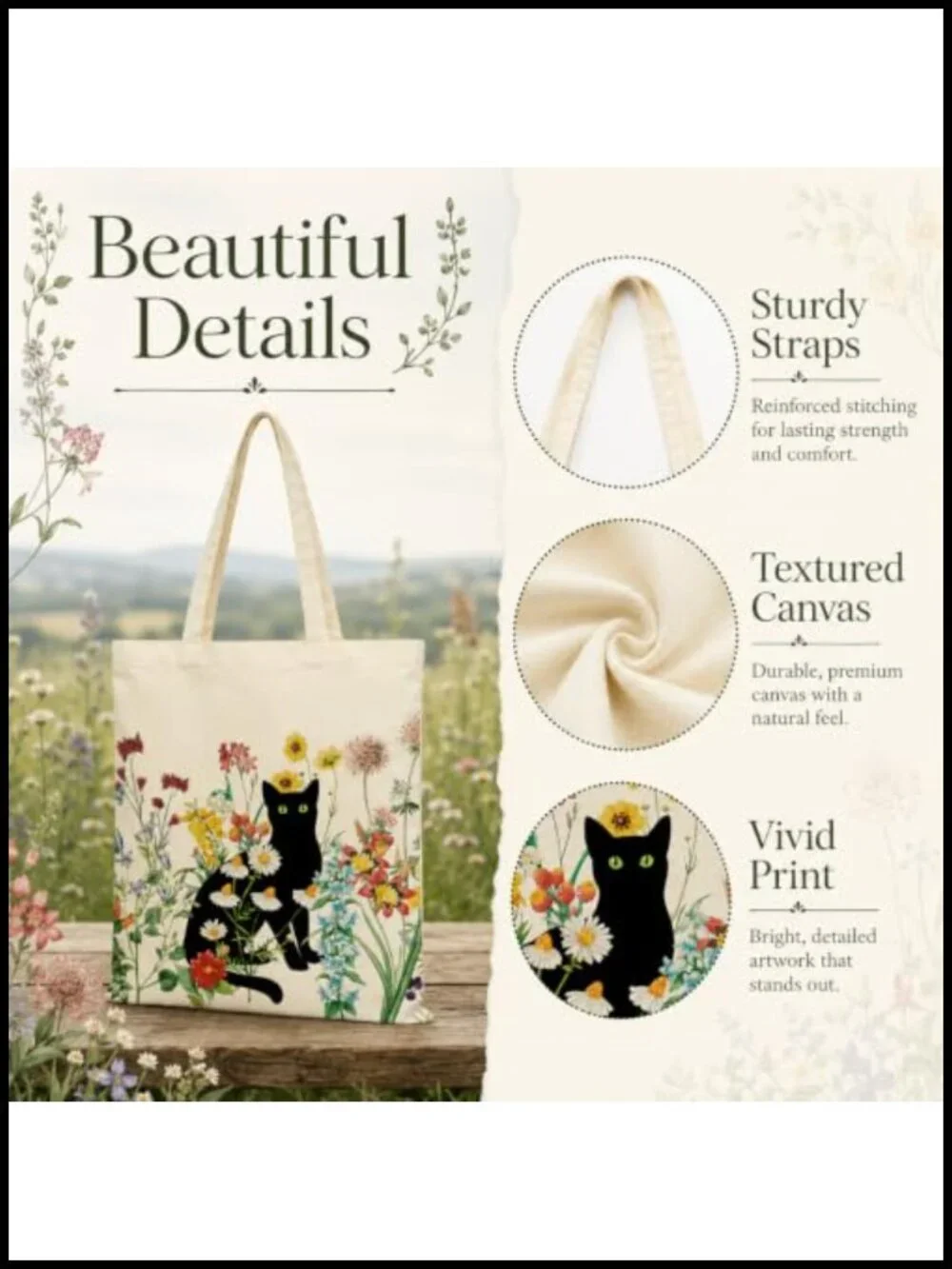 Canvas Tote Bag with Zipper Pockets - Reusable Shopping Bag